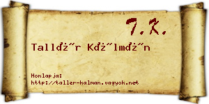 Tallér Kálmán névjegykártya